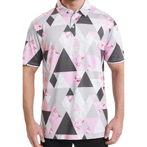 iiniim Herren Golf-knopfhemd Kurzarm – Karomuster, Umschlagkragen, 3d-digitaldruck, Lockerer Sitz, Legerer Stil, Minimalistisch Typ D XL von iiniim