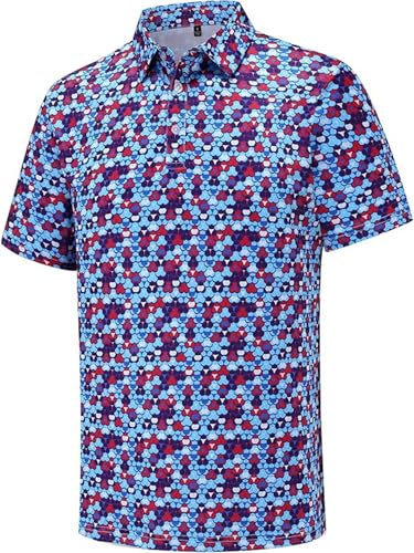 iiniim Herren Golf-knopfhemd Kurzarm – Karomuster, Umschlagkragen, 3d-digitaldruck, Lockerer Sitz, Legerer Stil, Minimalistisch Typ F XL von iiniim