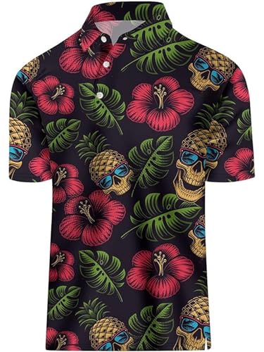 iiniim Herren Golf-knopfhemd Kurzarm – Karomuster, Umschlagkragen, 3d-digitaldruck, Lockerer Sitz, Legerer Stil, Minimalistisch Typ H 6XL von iiniim