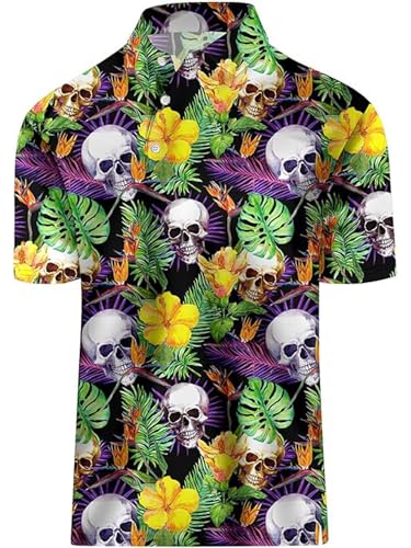 iiniim Herren Golf-knopfhemd Kurzarm – Karomuster, Umschlagkragen, 3d-digitaldruck, Lockerer Sitz, Legerer Stil, Minimalistisch Typ L 5XL von iiniim