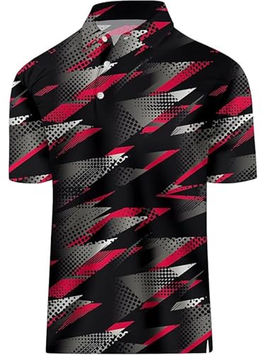 iiniim Herren Golf-knopfhemd Kurzarm – Karomuster, Umschlagkragen, 3d-digitaldruck, Lockerer Sitz, Legerer Stil, Minimalistisch Typ N 2XL von iiniim