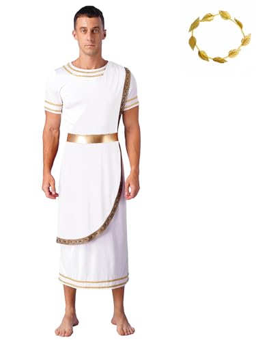 iiniim Herren Griechischer Gott Kostüm Antike Römische Toga Weiß Gewand mit Kopfschmuck Halloween Karneval Fasching Kostüm Weiß M von iiniim