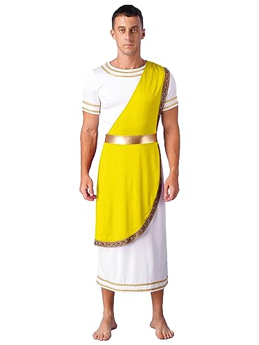 iiniim Herren Griechischer Gott Kostüm Weiß Römische Toga Gewand Erwachsene Antike Griechische Kostüm Halloween Karneval Fasching Kostüm Gelb M von iiniim