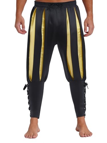 iiniim Herren Knöchel Gebundene Mittelalterliche Wikingerhosen Halloween Piraten Cosplay Kostüm Hosen Renaissance Gelb XXL von iiniim
