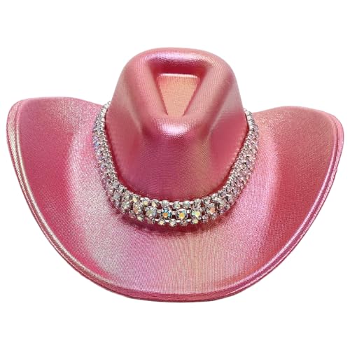 iiniim Holografischer Western-Cowboy-Minihut-Haarspange, funkelnder Mini-Zylinderhut mit Flansch für Halloween-Party Heißes Rosa B Einheitsgröße von iiniim