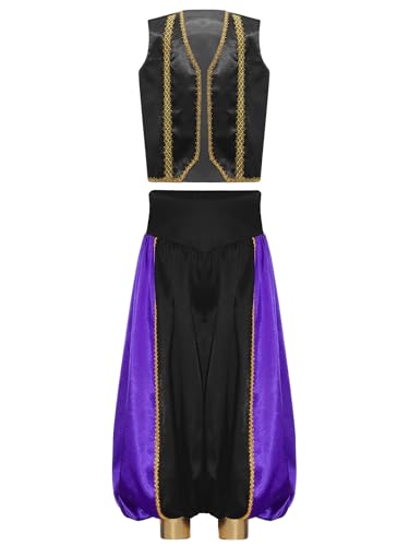 iiniim Jungen Arabisch Prinz Kostüm Orientalische Satin Weste + Haremshose Märchen Flaschengeist Outfit Halloween Karneval Kostüm Schwarz 170-176 von iiniim