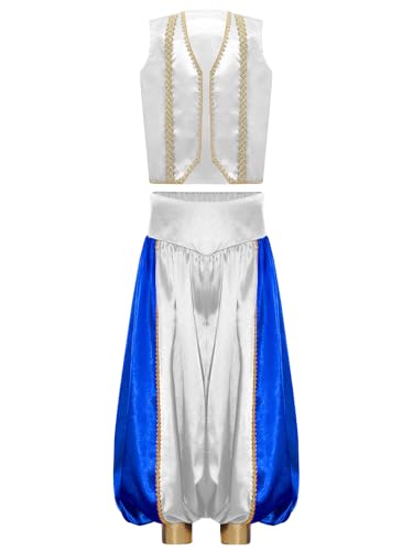 iiniim Jungen Arabisch Prinz Kostüm Orientalische Satin Weste + Haremshose Märchen Flaschengeist Outfit Halloween Karneval Kostüm Weiß 158-164 von iiniim