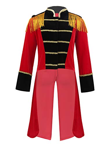 iiniim Jungen Mädchen Zirkus Kostüm Gothic Frack Jacke Mantel Cosplay Zirkusdirektor Kostüm Fasching Karneval Party Festzug A Rot 170-176 von iiniim