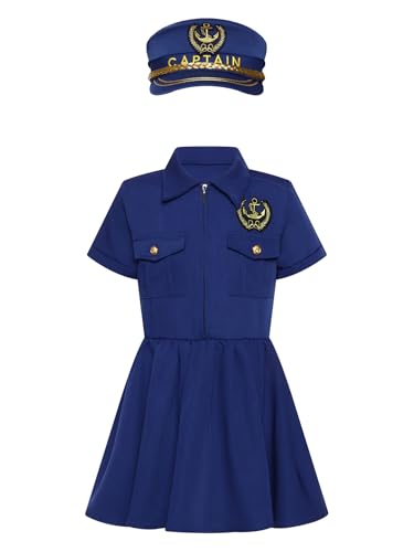 iiniim Kinder Mädchen Polizei Kostüm Polizistin Uniform Kurzarm Tutu Kleid mit Hut Halloween Karneval Fasching Partykleid A Marineblau 92-104 von iiniim