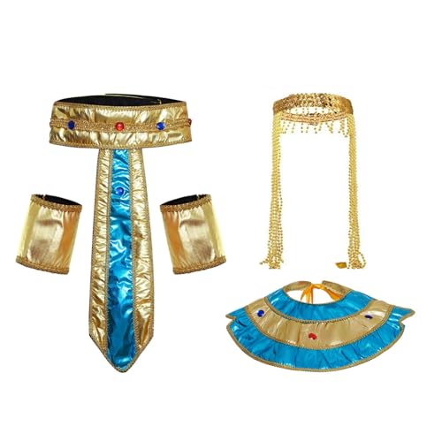 iiniim Kostüm Ägyptische Pharao Kleopatra Kostüm Set Königin Stirnband Halskragen Golden Umhang Armbänder Gürtel König Königin Cosplay Fasching Karneval Party Typ F One Size von iiniim