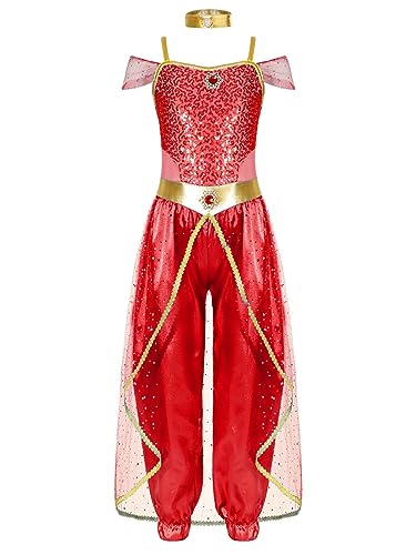 iiniim Mädchen Bauchtanz Kostüm Glänzend Overall Jumpsuit mit Halsband Arabisch Kostüm Halloween Karneval Fasching Party Tanzkostüm Rot 134-140 iiniim Mädchen Bauchtanz Kostüm Glänzend Overall Jumpsuit mit Halsband Arabisch Kostüm Halloween Karneval Fasching Party Tanzkostüm Rot 134-140 von iiniim