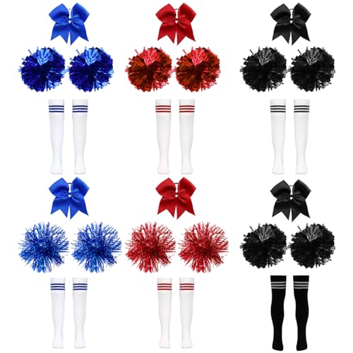 iiniim Mädchen Cheer Leader Cheerleading Kostüm 2 Stück Pompons + Stümpfe + Haarschmuck Karneval Fasching Tanzparty Wettbewerb C Weiß&Blau 140-170 von iiniim