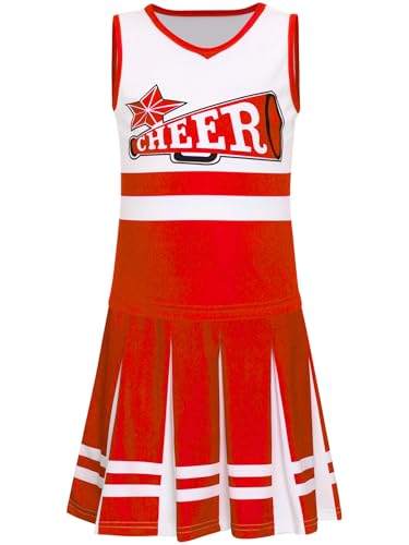 iiniim Mädchen Cheer Leader Kostüm Ärmellos Cheer Kleid Tank Tops + Rock Cheerleading Uniform Halloween Karneval Fasching Tanzkleid von iiniim