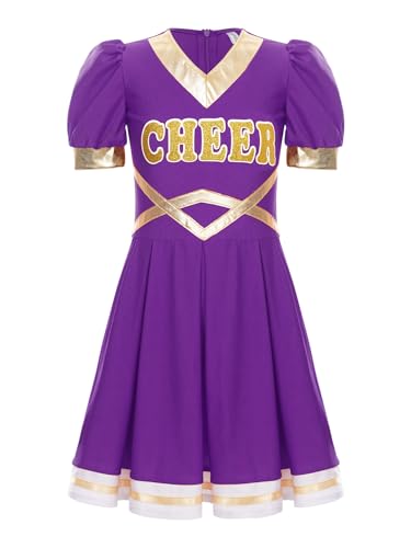 iiniim Mädchen Cheer Leader Kostüm Cheerleading Uniform Langarm Kleid Cosplay Schulmädchen Kostüm Halloween Fasching Karneval Verkleidung D Lila 134-140 von iiniim