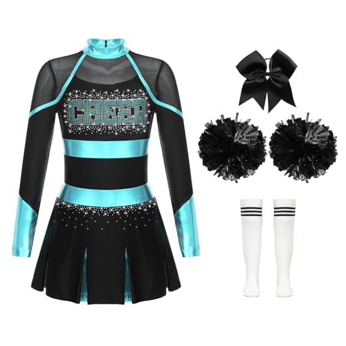 iiniim Mädchen Cheer Leader Kostüm Cheerleading Uniform Langarm Kleid mit Pompoms Socken Haarband Karneval Fasching Kostüm A Blau Grün&Weiß 146-152 iiniim Mädchen Cheer Leader Kostüm Cheerleading Uniform Langarm Kleid mit Pompoms Socken Haarband Karneval Fasching Kostüm A Blau Grün&Weiß 146-152 von iiniim