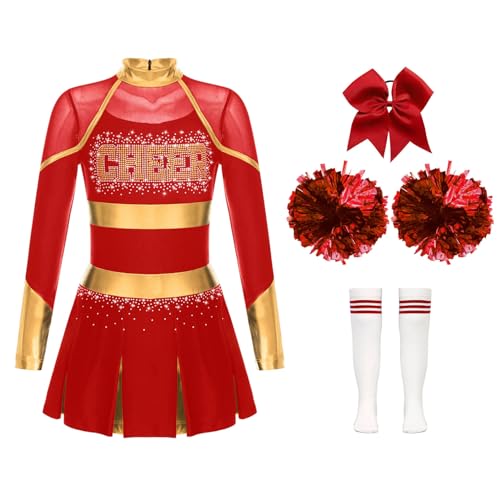 iiniim Mädchen Cheer Leader Kostüm Cheerleading Uniform Langarm Kleid mit Pompoms Socken Haarband Karneval Fasching Kostüm B Rot 110-116 iiniim Mädchen Cheer Leader Kostüm Cheerleading Uniform Langarm Kleid mit Pompoms Socken Haarband Karneval Fasching Kostüm B Rot 110-116 von iiniim