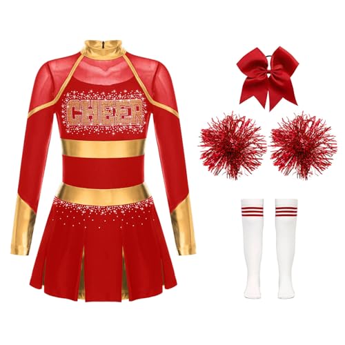 iiniim Mädchen Cheer Leader Kostüm Cheerleading Uniform Langarm Kleid mit Pompoms Socken Haarband Karneval Fasching Kostüm Ba Rot 158-164 iiniim Mädchen Cheer Leader Kostüm Cheerleading Uniform Langarm Kleid mit Pompoms Socken Haarband Karneval Fasching Kostüm Ba Rot 158-164 von iiniim