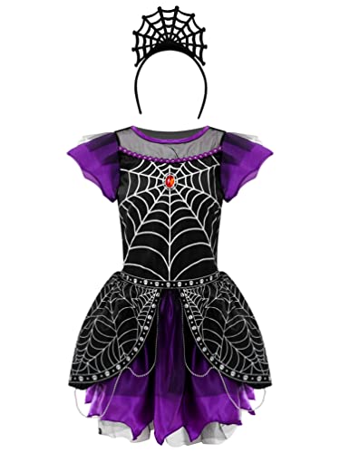 iiniim Mädchen Fledermaus Kostüm mit Flügeln/Haarreif Kinder Hallowenn Kostüm Hexen Kleid Cosplay Karneval Party Outfits C Lila 98-104 von iiniim