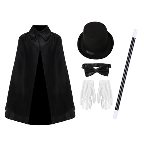 iiniim Magier Set mit Umhang Hut Fliege Handschuhe Zauberstab Peitsche für Zaubershow Fancy Dress Typ A One Size von iiniim