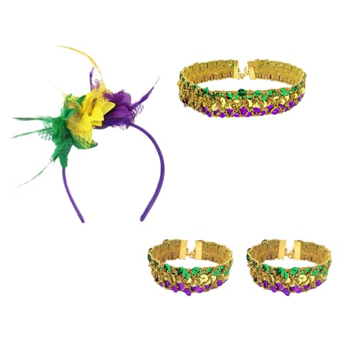 iiniim Mardi Gras Kostümzubehör Für Damen Federboa Kopfschmuck Und Maske Halsketten Für Karneval Halloween Party Typ B Einheitsgröße von iiniim