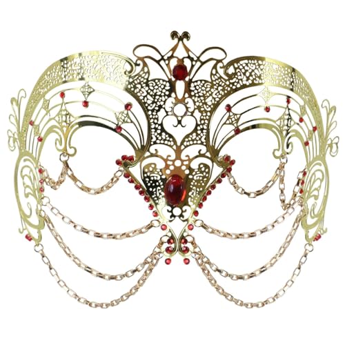 iiniim Maskenballmaske für Frauen Filigrane Metallkette Ausgehöhlte venezianische Maske Hübsche Halloween-Kostümmaske Gold Einheitsgröße von iiniim