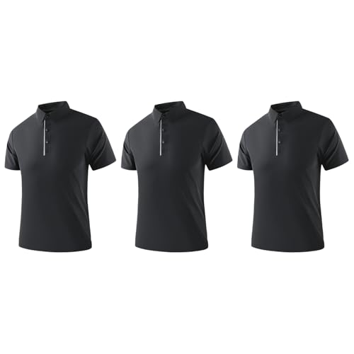 iiniim Modernes & Trendiges Herren Golf-business-shirt, Kurzärmlig, Mit Stehkragen, Aus Kühlem Seide-material, Hautfreundlich Und Bequem, Businessfreizeitlich Schwarz XL iiniim Modernes & Trendiges Herren Golf-business-shirt, Kurzärmlig, Mit Stehkragen, Aus Kühlem Seide-material, Hautfreundlich Und Bequem, Businessfreizeitlich Schwarz XL von iiniim