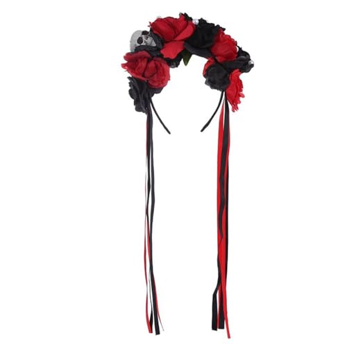 iiniim Totenkopf Stirnband Mexikanische Rose Blumenkranz Für Damen Schwarz Rot Einheitsgröße von iiniim