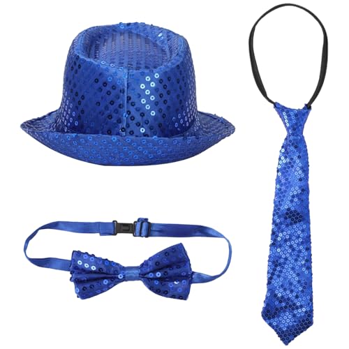 iiniim Unisex 3-teiliges Jazz Kostüm Zubehör Paillettenhut mit Krawatte Fliege Set Disco-Hut Glänzende Fedora Schlips für Cosplay Fasching Königsblau One Size iiniim Unisex 3-teiliges Jazz Kostüm Zubehör Paillettenhut mit Krawatte Fliege Set Disco-Hut Glänzende Fedora Schlips für Cosplay Fasching Königsblau One Size von iiniim