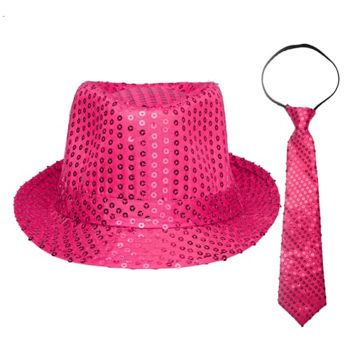 iiniim Unisex Paillettenhut mit Glänzende Krawatte Disco-Hut Tanzhut Modische Kopfabdeckung für Cosplay Fasching Tanz Karneval Zubehör Hot Pink L von iiniim