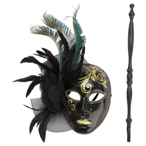 iiniim Venezianische Maske mit Stab Vintage Masquerade Maske Selbstgebundene Gesichtsmaske mit Feder Mesh dekoriert Karneval Mottoparty Schwarz One Size iiniim Venezianische Maske mit Stab Vintage Masquerade Maske Selbstgebundene Gesichtsmaske mit Feder Mesh dekoriert Karneval Mottoparty Schwarz One Size von iiniim