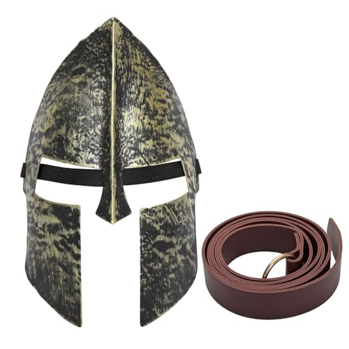 iiniim Wikinger Kriegerhelm Maske mit Kunstleder Rittergürtel Set Mittelalterlicher Ritter Soldat Cosplay Halloween Cosplay Karneval Kostüm Zubehör Typ A One Size von iiniim