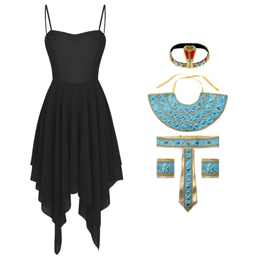 iixpin Ägyptische Königin Kostüm Kaiserin Pharao Cosplay Outfit Kleider mit Zubehör Erwachsene Karneval Halloeween Kostüm AD Schwarz M von iixpin