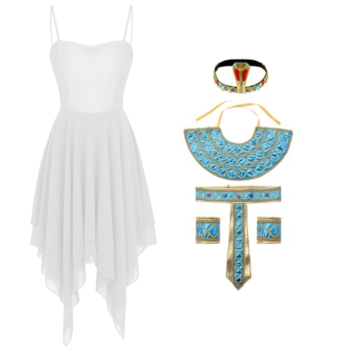 iixpin Ägyptische Königin Kostüm Kaiserin Pharao Cosplay Outfit Kleider mit Zubehör Erwachsene Karneval Halloeween Kostüm AD Weiß S von iixpin