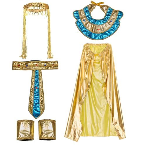 iixpin Ägyptische Pharao Kleopatra Cosplay Set Kleopatra Stirnband Halskragen Armmanschetten Gürtel Golden Umhang Fasching Karneval Party Maskerade Typ C One Size von iixpin
