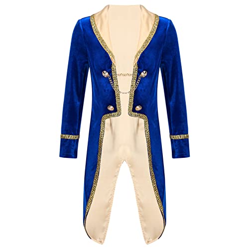 iixpin Prinz König Kostüm Kinder Jungen Samt Frack Mantel Jacke Langarm Gehrock Steampunk Vintage Cosplay Outfit Fasching Royal Blau 146-152/11-12 Jahre von iixpin