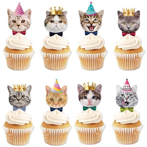 8 Stück Katze Cupcake Dekoration Niedliche Katze Motto Geburtstags feier Kuchen Topper Papier Dessert Dekoration Haustier Themen Party Dekorationen für Kuchen Baby Dusch zubehör Party Gefälligkeiten von ikappy
