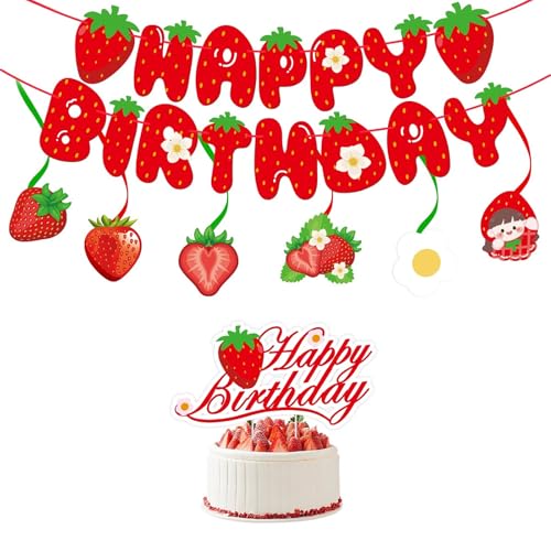 9 Stück Erdbeer-Geburtstags feier Dekoration Set einschl ießlich Banner Spiral Kuchen große Placard beliebte Happy Birthday Dekoration 9 Stück Erdbeer-Geburtstags feier Dekoration Set einschl ießlich Banner Spiral Kuchen große Placard beliebte Happy Birthday Dekoration von ikappy