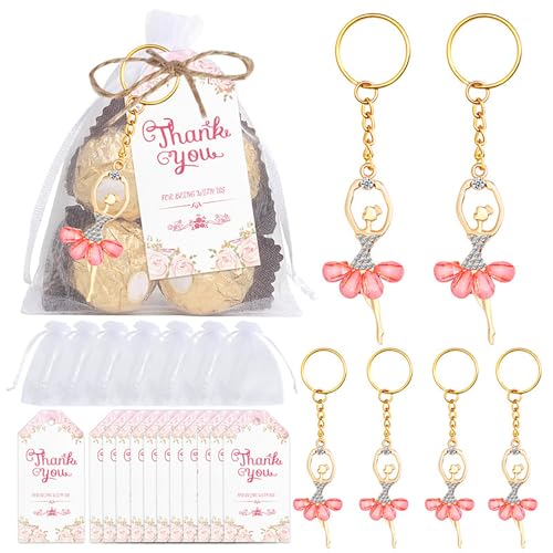 ikappy 10Sets Gäste geben Geschenke zurück, einschl ießlich Ballett-Tänzer-Schlüssel anhänger Dankeschön-Tags Weiße Organza-Taschen für Baby party begünstigt Zubehör für Hochzeits geburtstags feiern von ikappy