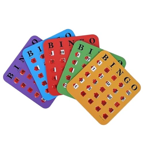 ikappy 5 Stück Bingo-Spielkarte Leicht-Lesen mit Schiebe-Fenster-Verschluss-Dia-Karten - Wiederverwendbares Denkspiel für von ikappy