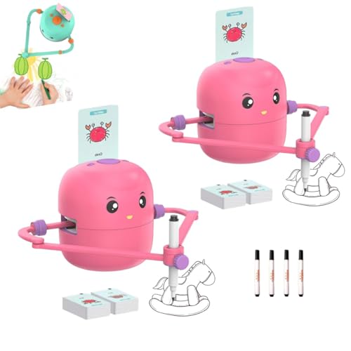 ikappy Zeichenroboter für Kinder mit 100 Karten – Sprachinteraktiver Zeichenprojektor – Intelligentes pädagogisches Montessori-Lernspielzeug für Kinder ab 5 Jahren (2 Stück) (Rosa) von ikappy