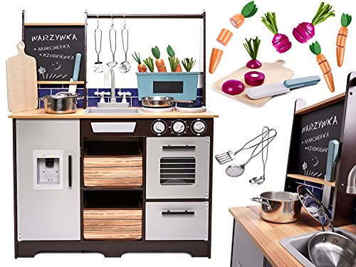 IKONKA Spielzeugküche, Miniatur-Restaurant, komplettes Set an Kochzubehör, ungiftige Farbe, Holz, MDF, Metall, Kunststoff, Selbstmontage, 74 cm x 31 cm x 96 cm, Kühlschrank mit Eismaschine IKONKA Spielzeugküche, Miniatur-Restaurant, komplettes Set an Kochzubehör, ungiftige Farbe, Holz, MDF, Metall, Kunststoff, Selbstmontage, 74 cm x 31 cm x 96 cm, Kühlschrank mit Eismaschine von ikonka