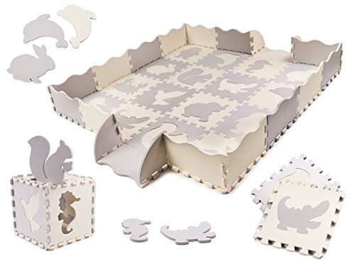 ikonka, Schaumstoffpuzzle, Kindermatte, wasserdicht, stoßdämpfend, kälteisolierend, grau & Ecru, 36 Elemente ikonka, Schaumstoffpuzzle, Kindermatte, wasserdicht, stoßdämpfend, kälteisolierend, grau & Ecru, 36 Elemente von ikonka