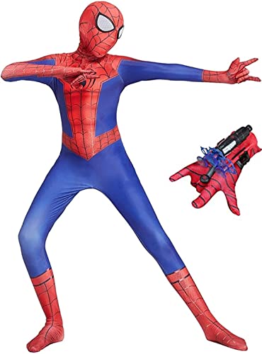 iksya Spider Kostüm Kinder Spider Costume - Kids Party Cosplay Superhero 3D Anime Anzug + Launcher - Halloween Christmas Karneval Party Kostüm Jumpsuit Set Gift Boys (Color : Red Blue, Size : L) von iksya