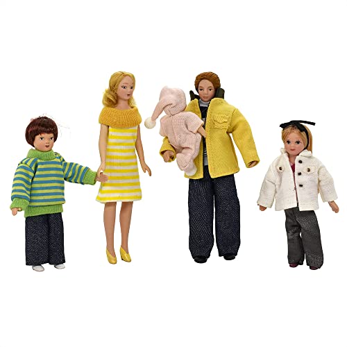 iLAND Puppenhaus-Puppen 1/12 Maßstab, Puppenhaus Familie inkl. Mama, Papa, Mädchen, Junge, Baby, Porzellan-Spielfiguren-Set (Moderne Familie 5 Stück) von iland world