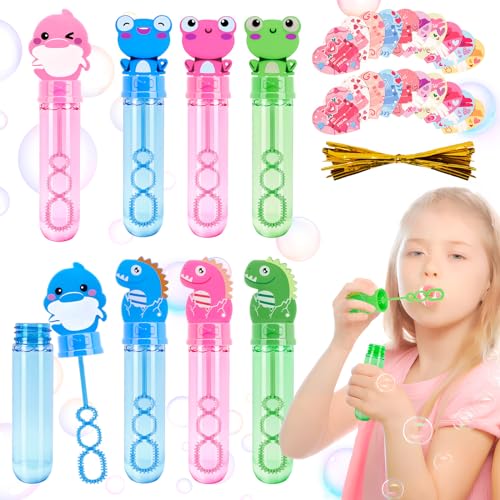 ilauke 18 Stück Seifenblasen Kinder, Mini Seifenblasen Set, 6 Muster 3 Farben Seifenblasen Kleine mit 20 Karten, für Hochzeit, Kindergeburtstag, Standesamt, Kinderparty (Frosch,Delfin,Dinosaurier) von ilauke