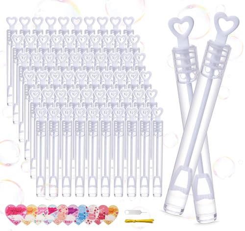 ilauke Seifenblasen Hochzeit Set mit Herzgriff, 60 Stück Wedding Bubbles, Seifenblasen Herzform Mini Bubbles 60er Anhänger und EIN Demontagewerkzeug, für Hochzeit und Geburtstagsfeier von ilauke