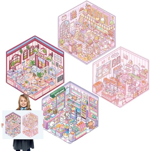 4 Sets Szenen-Aufkleber, DIY-freundlich, bezaubernde 3D-Hausaufkleber, machen Sie Ihr eigenes Restaurant, Brotladen, Buchhandlung und CVS PET, Stressabbau für Erwachsene, Kinder, 3D 4 Sets Szenen-Aufkleber, DIY-freundlich, bezaubernde 3D-Hausaufkleber, machen Sie Ihr eigenes Restaurant, Brotladen, Buchhandlung und CVS PET, Stressabbau für Erwachsene, Kinder, 3D von imFreienawn