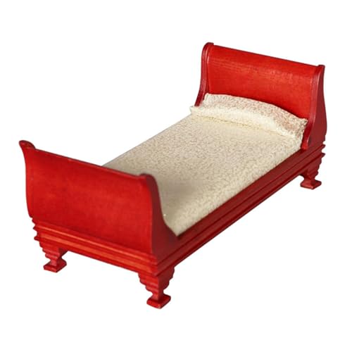 Dollhouse -Bett, Natrual Holzpuppenhausmöbel, 1/12 Skala Holzminiaturbett, Retro -Einzelzimmermöbel, Zubehör für Schlafzimmer von imFreienawn