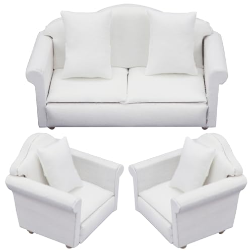 Dollhouse Couch mit Kissen 3PCS Mini Dollhouse Sofa 1 12 Maßstab Möbel und Zubehör Spielzeug für Wohnzimmer Armstühle Whitedollhouse Couch von imFreienawn