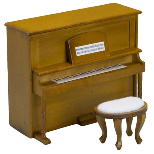 Dollhouse Klavier, 1 12 Mini Klavier mit Stuhlsimulation Holzpuppenhaus mit Stuhlmöbeln Foto Requisiten Accessoires hell Brownmini von imFreienawn